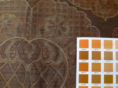 by yard 100% Silk Lampas Aged Metal Large Medallion "godiva" Brown Gold MSRP USD 328/yard