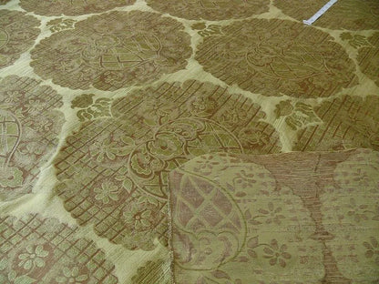 100% Silk Lampas Aged Metal Large Medallion "lime" Green Brown Khaki MSRP USD 328/yard