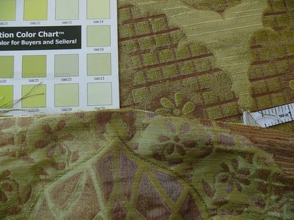 100% Silk Lampas Aged Metal Large Medallion "lime" Green Brown Khaki MSRP USD 328/yard