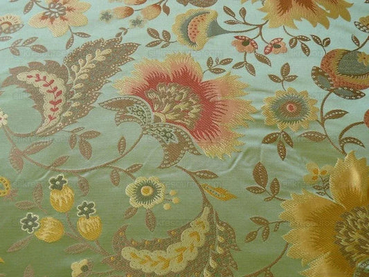 By yard 100% Silk Lampas Spring Garland "garland" Green