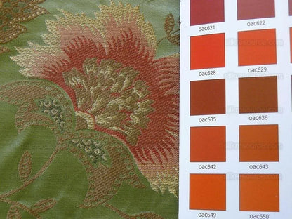 By yard 100% Silk Lampas Spring Garland "garland" Green