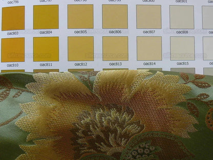 By yard 100% Silk Lampas Spring Garland "garland" Green