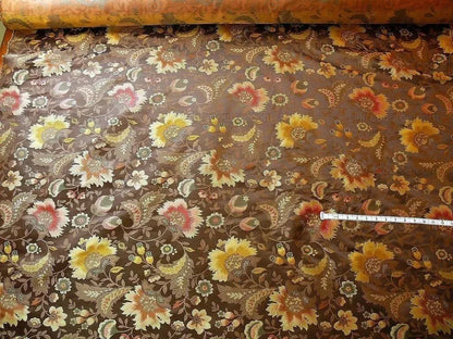 By yard 100% Silk Lampas Spring Garland "chocolate" Brown