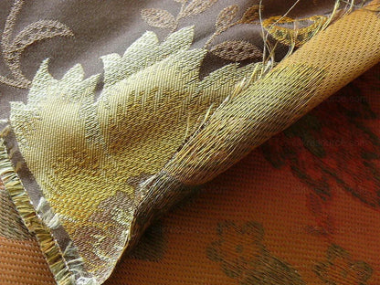 By yard 100% Silk Lampas Spring Garland "chocolate" Brown