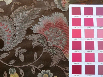 By yard 100% Silk Lampas Spring Garland "chocolate" Brown