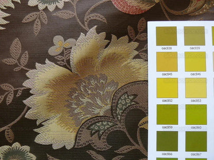 By yard 100% Silk Lampas Spring Garland "chocolate" Brown