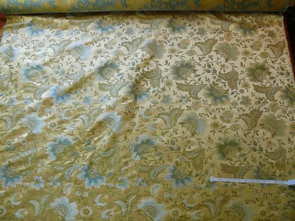 By yard 100% Silk Lampas Spring Garland "spa" Gold Blue Green