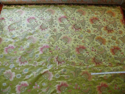 BY Yard 100% Silk Lampas Spring Garland "spring" Green Pink Bright Blue