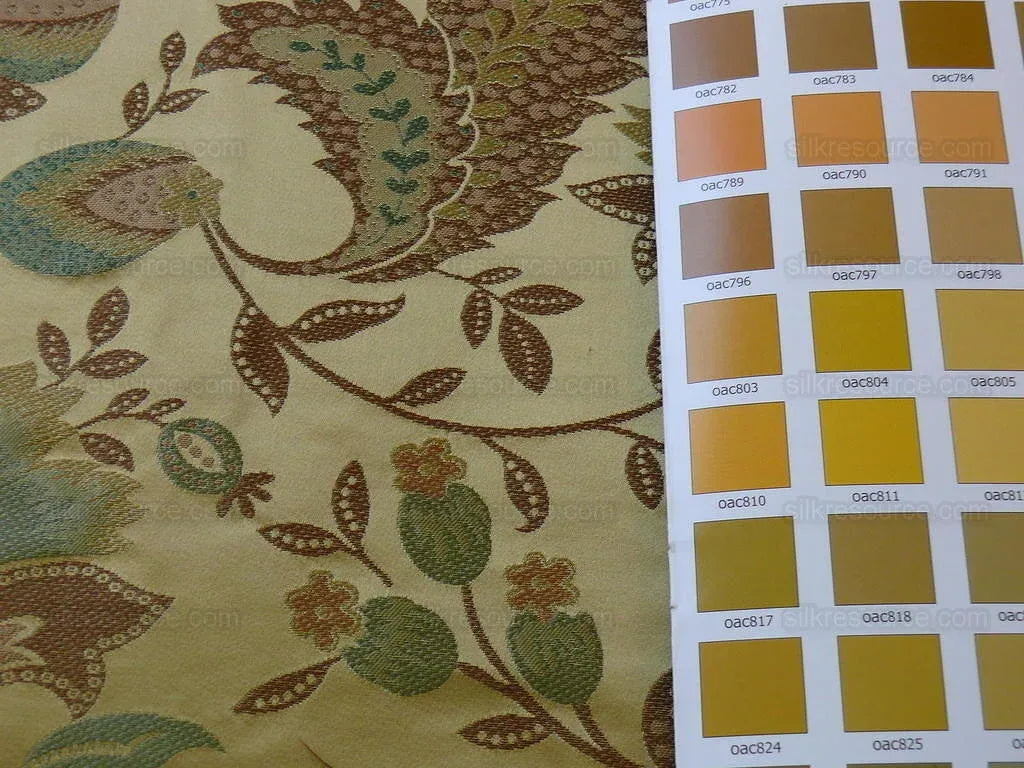 By yard 100% Silk Lampas Spring Garland "vintage" Gold Blue Green