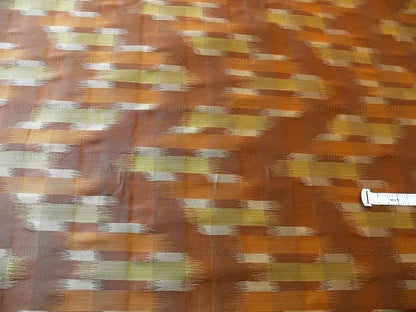100% Silk Lampas Ikat Wave "whiskey" Brown orange Yellow Beige MSRP USD 268/y