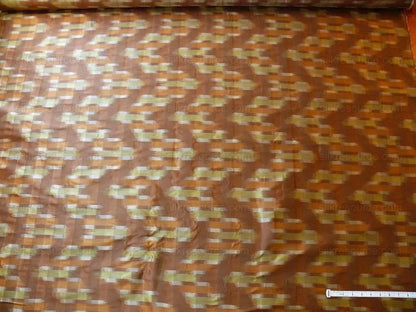 100% Silk Lampas Ikat Wave "whiskey" Brown orange Yellow Beige MSRP USD 268/y