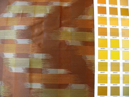 100% Silk Lampas Ikat Wave "whiskey" Brown orange Yellow Beige MSRP USD 268/y
