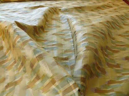 100% Silk Lampas Ikat Wave "lunar Light" Khaki Beige Brown Green Blue MSRP USD 268/y