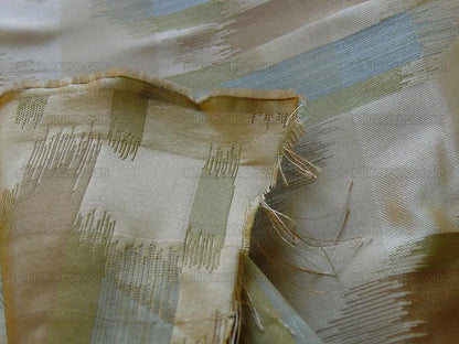 100% Silk Lampas Ikat Wave "lunar Light" Khaki Beige Brown Green Blue MSRP USD 268/y