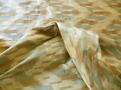 100% Silk Lampas Ikat Wave "lunar Light" Khaki Beige Brown Green Blue MSRP USD 268/y