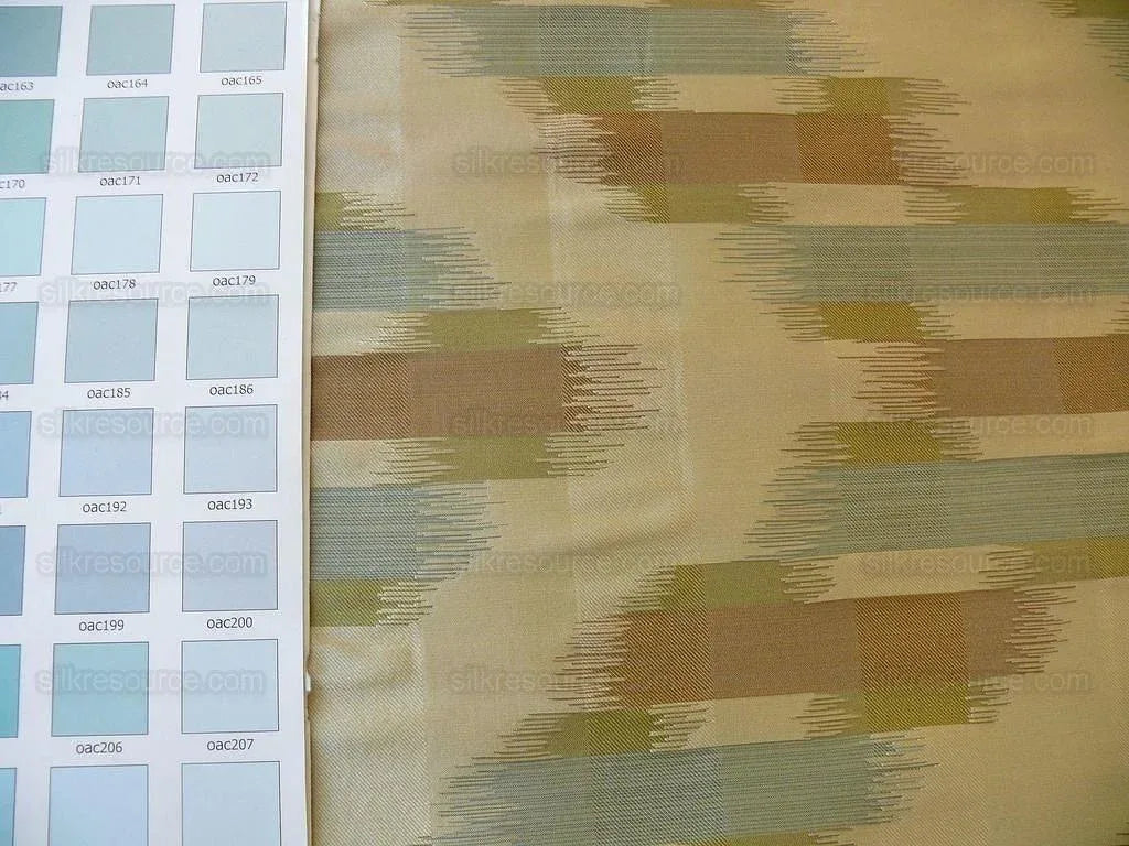 100% Silk Lampas Ikat Wave "lunar Light" Khaki Beige Brown Green Blue MSRP USD 268/y