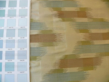 100% Silk Lampas Ikat Wave "lunar Light" Khaki Beige Brown Green Blue MSRP USD 268/y