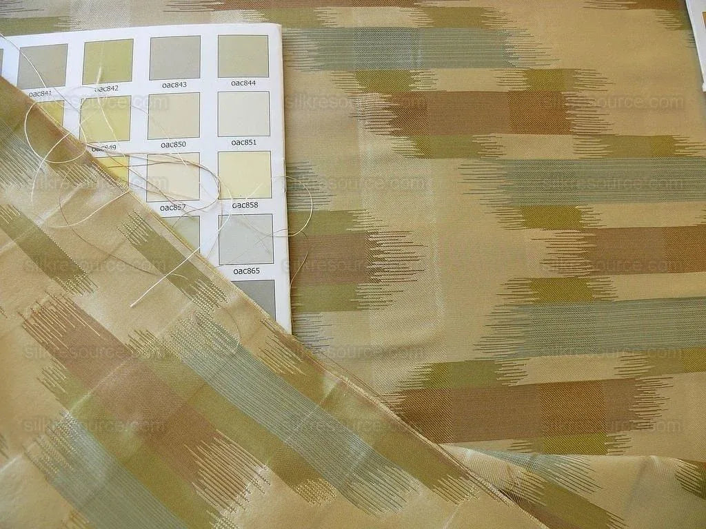 100% Silk Lampas Ikat Wave "lunar Light" Khaki Beige Brown Green Blue MSRP USD 268/y