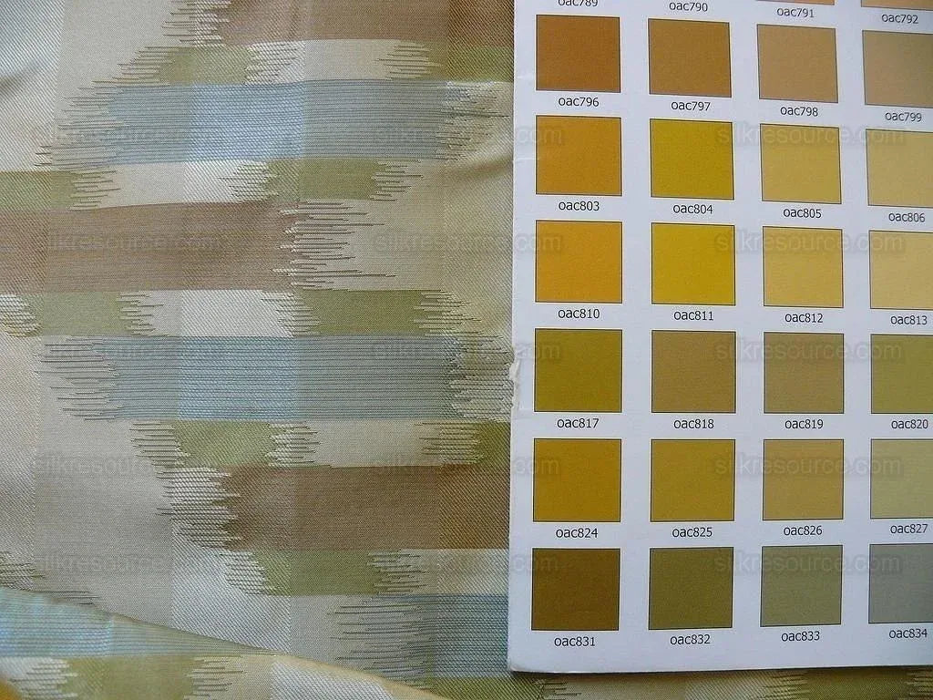 100% Silk Lampas Ikat Wave "lunar Light" Khaki Beige Brown Green Blue MSRP USD 268/y