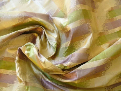 100% Silk Lampas Ikat Wave Chevron "lilac" Purple Green Gold Cream Khaki MSRP USD 268