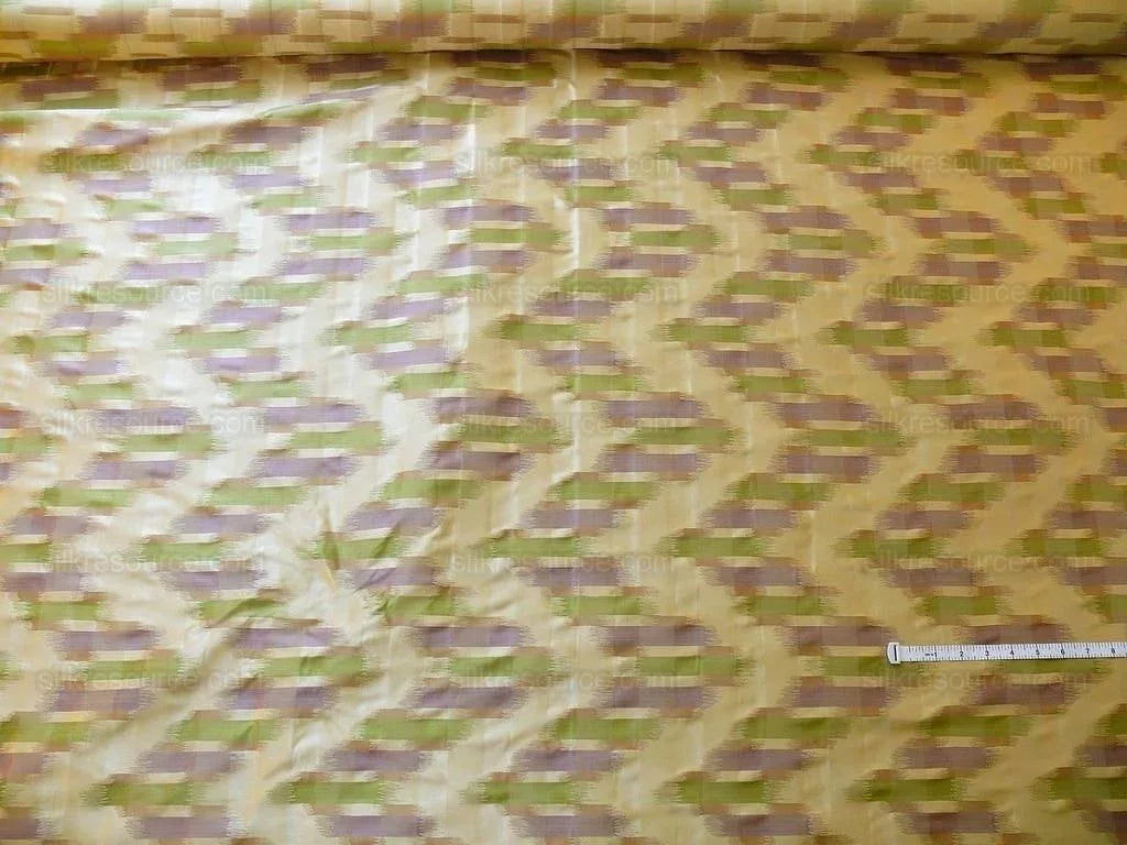 100% Silk Lampas Ikat Wave Chevron "lilac" Purple Green Gold Cream Khaki MSRP USD 268