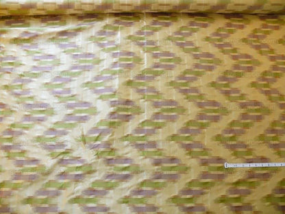 100% Silk Lampas Ikat Wave Chevron "lilac" Purple Green Gold Cream Khaki MSRP USD 268