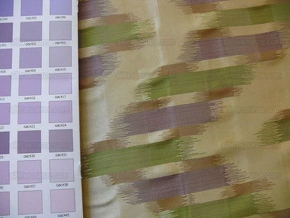 100% Silk Lampas Ikat Wave Chevron "lilac" Purple Green Gold Cream Khaki MSRP USD 268