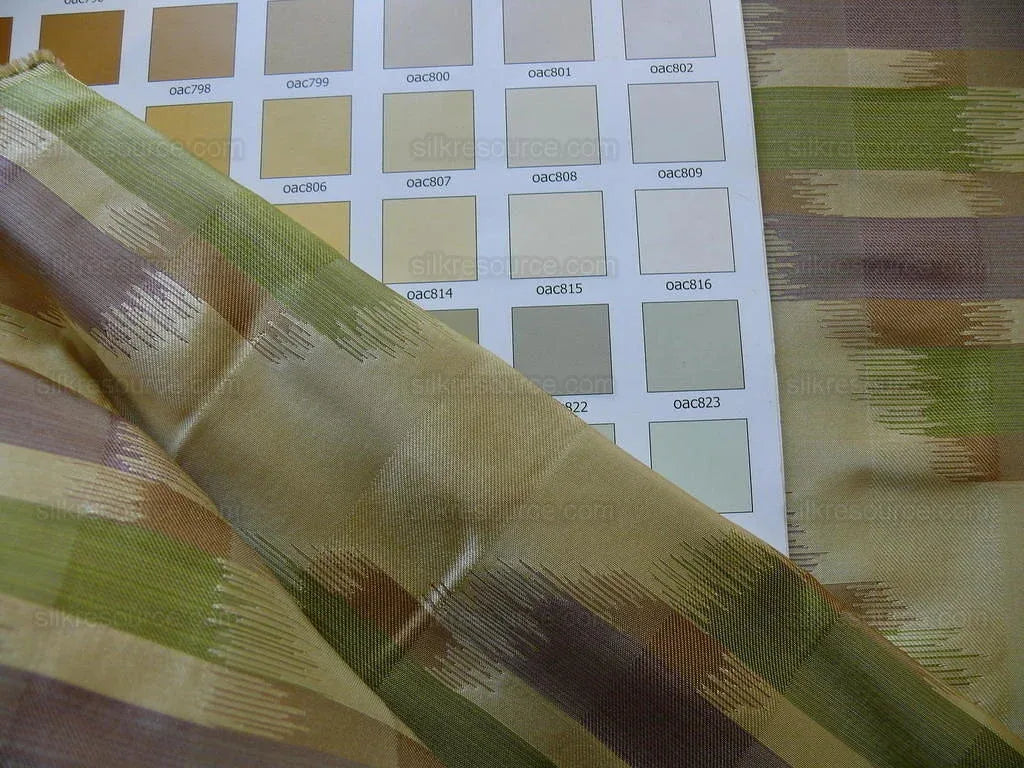 100% Silk Lampas Ikat Wave Chevron "lilac" Purple Green Gold Cream Khaki MSRP USD 268