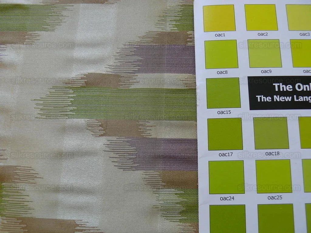 100% Silk Lampas Ikat Wave Chevron "lilac" Purple Green Gold Cream Khaki MSRP USD 268