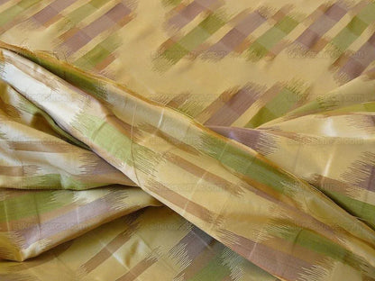 100% Silk Lampas Ikat Wave Chevron "lilac" Purple Green Gold Cream Khaki MSRP USD 268