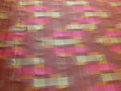 100% Silk Lampas Ikat Wave "spice" Maroon Purple Orange Beige MSRP USD 268/y