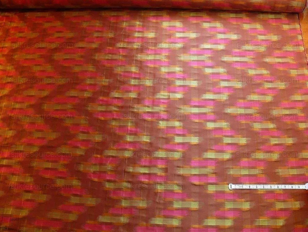 100% Silk Lampas Ikat Wave "spice" Maroon Purple Orange Beige MSRP USD 268/y