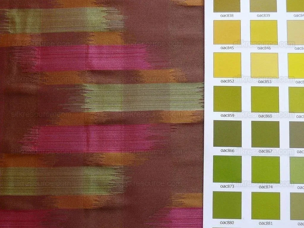 100% Silk Lampas Ikat Wave "spice" Maroon Purple Orange Beige MSRP USD 268/y