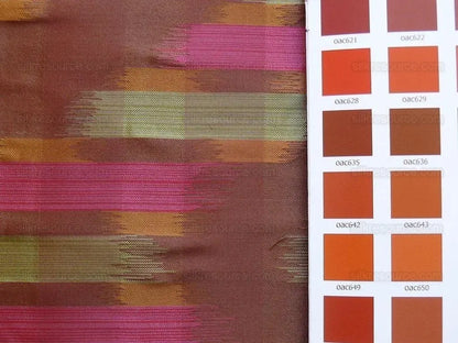 100% Silk Lampas Ikat Wave "spice" Maroon Purple Orange Beige MSRP USD 268/y