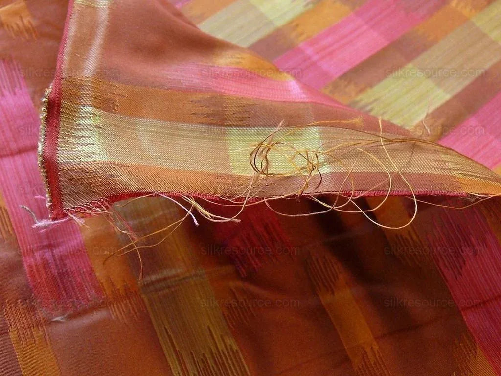 100% Silk Lampas Ikat Wave "spice" Maroon Purple Orange Beige MSRP USD 268/y