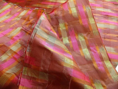 100% Silk Lampas Ikat Wave "spice" Maroon Purple Orange Beige MSRP USD 268/y
