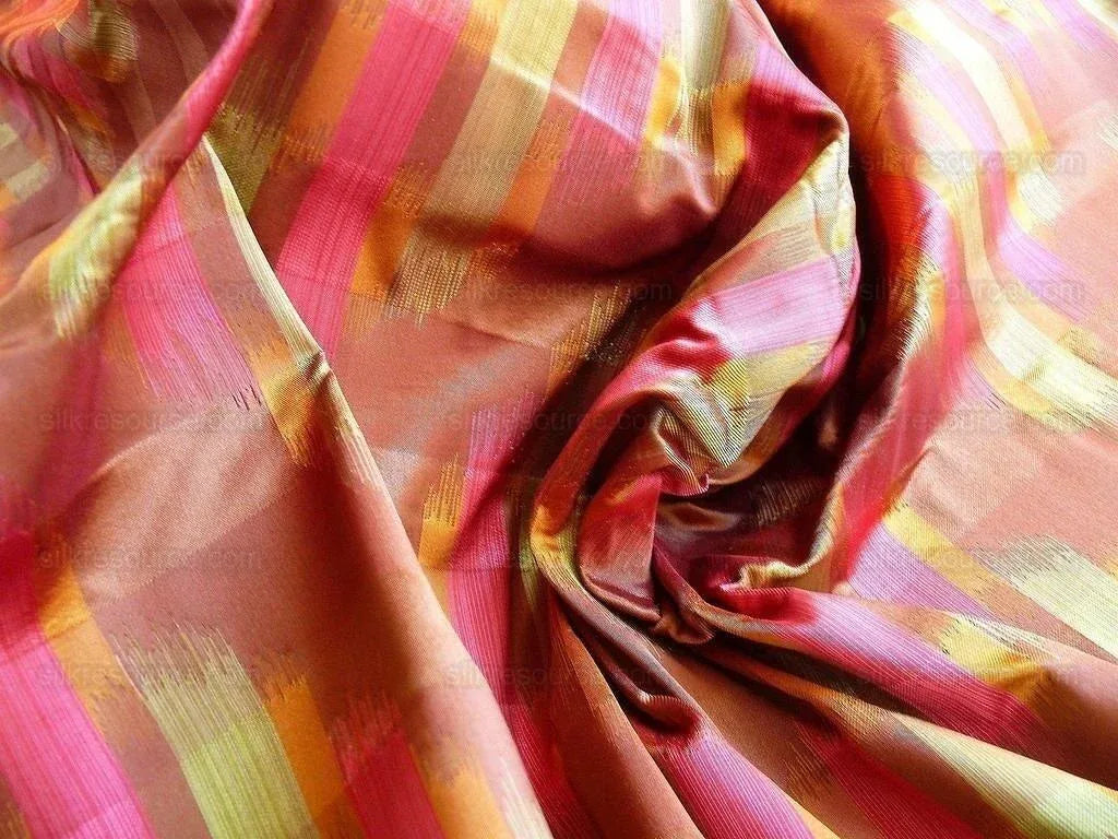 100% Silk Lampas Ikat Wave "spice" Maroon Purple Orange Beige MSRP USD 268/y