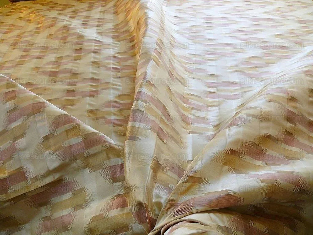 100% Silk Lampas Ikat Wave "cameo" Khaki Beige Brown Pink MSRP USD 268