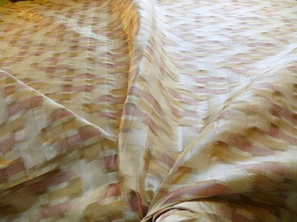 100% Silk Lampas Ikat Wave "cameo" Khaki Beige Brown Pink MSRP USD 268