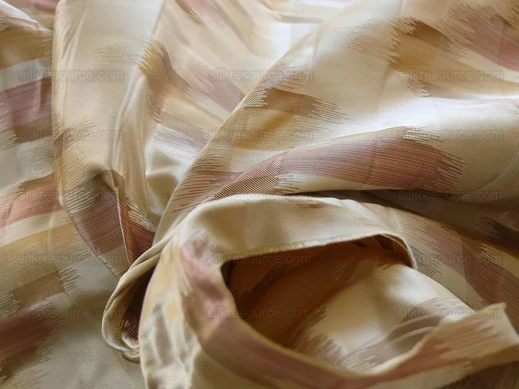 100% Silk Lampas Ikat Wave "cameo" Khaki Beige Brown Pink MSRP USD 268