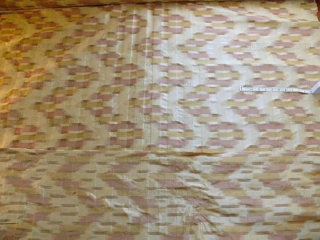 100% Silk Lampas Ikat Wave "cameo" Khaki Beige Brown Pink MSRP USD 268