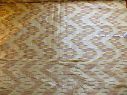 100% Silk Lampas Ikat Wave "cameo" Khaki Beige Brown Pink MSRP USD 268
