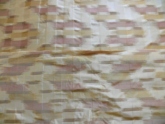100% Silk Lampas Ikat Wave "cameo" Khaki Beige Brown Pink MSRP USD 268