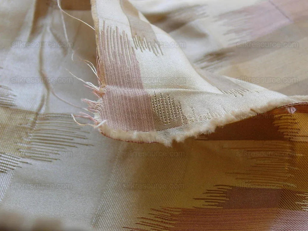 100% Silk Lampas Ikat Wave "cameo" Khaki Beige Brown Pink MSRP USD 268