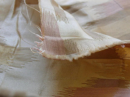 100% Silk Lampas Ikat Wave "cameo" Khaki Beige Brown Pink MSRP USD 268