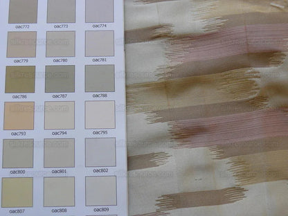 100% Silk Lampas Ikat Wave "cameo" Khaki Beige Brown Pink MSRP USD 268