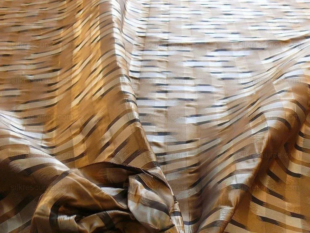 100% Silk Lampas Ikat Wave "pewter" Tan Black Brown Beige MSRP USD 268