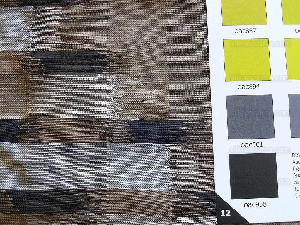 100% Silk Lampas Ikat Wave "pewter" Tan Black Brown Beige MSRP USD 268