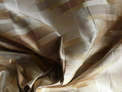 100% Silk Lampas Ikat Wave "flax" Tan Brown Gray Beige MSRP USD 268/y