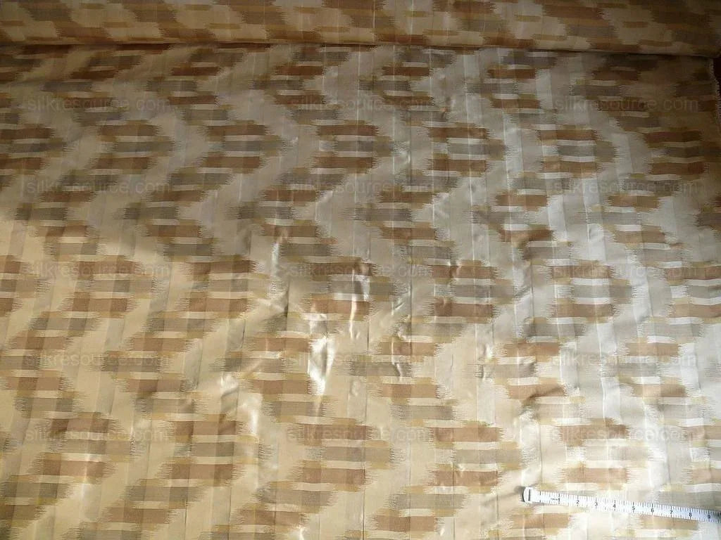 100% Silk Lampas Ikat Wave "flax" Tan Brown Gray Beige MSRP USD 268/y